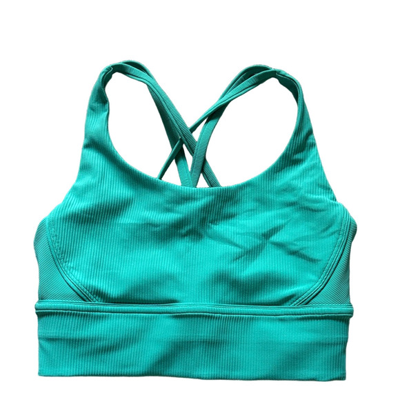 Lululemon Athletica Vibrant Green Ribbed Energy Longline Sports Bra - Picture 1 of 5